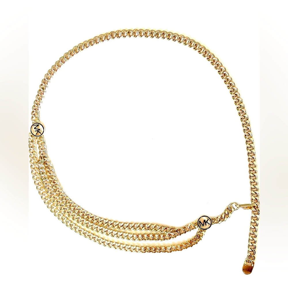 Michael Kors MK Logo Multilayer Metal Chain Adjustable Belt Gold Small/Medium